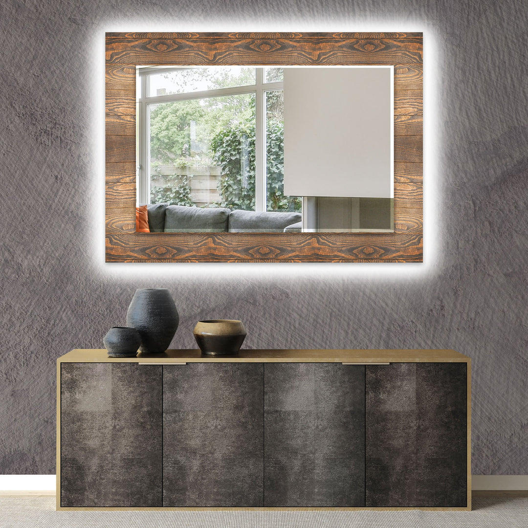 Dark Brown Wooden Design Wall Mirror big mirror for living room
