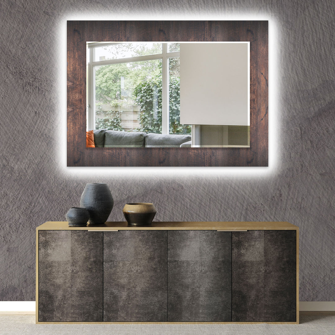 Dark Brown Wood Design Wall Mirror Round Wall Mirror
