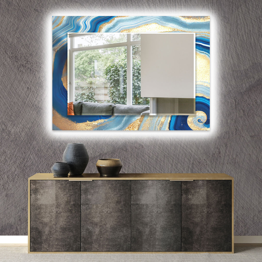 Dark Blue Golden Round Wall Mirror Living Room Wall Mirror
