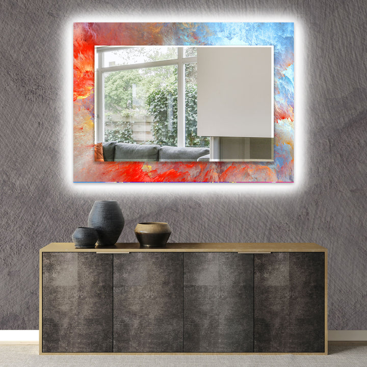 Red & Blue Abstract Wall Mirrors white mirror
