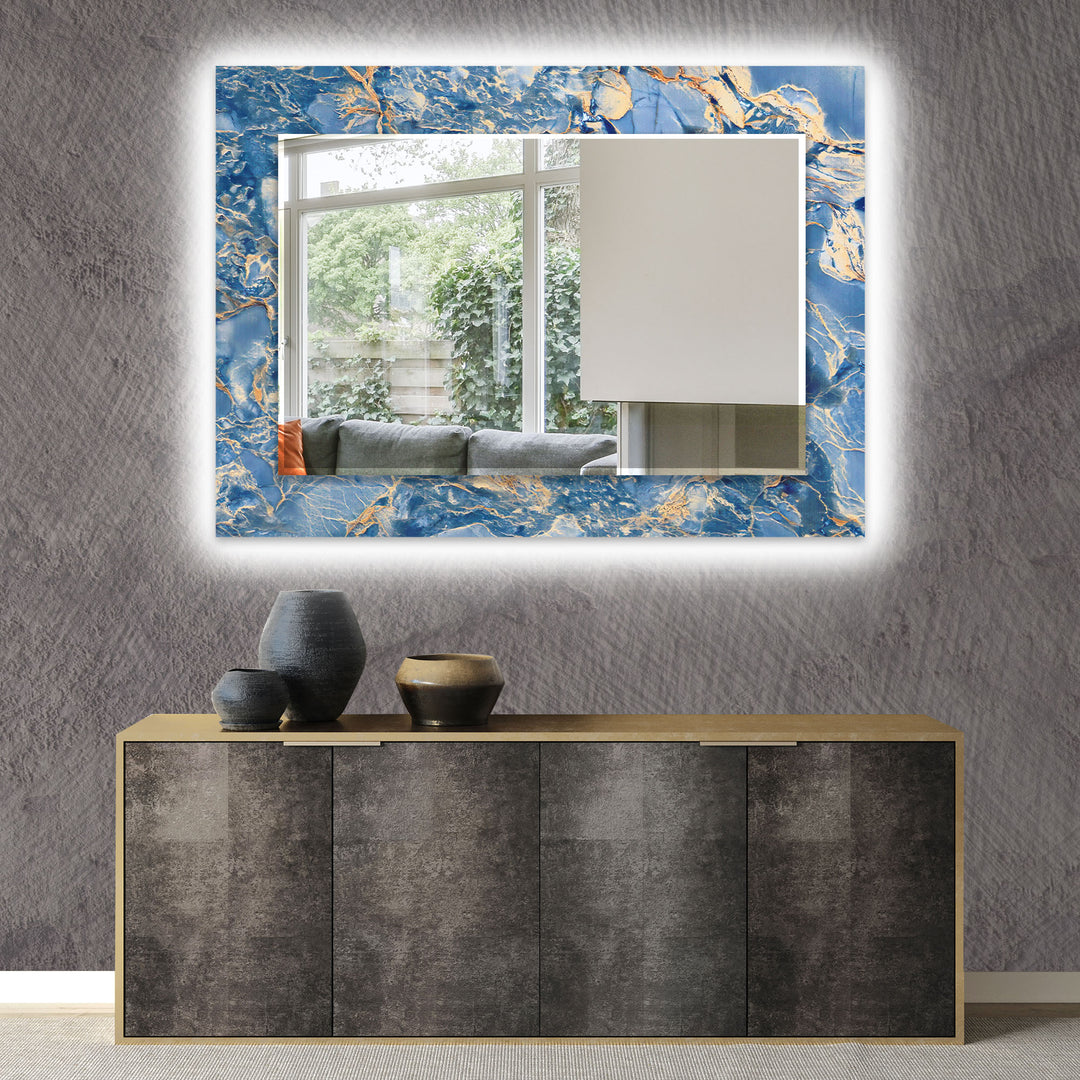 Abstract Navy Blue and Beige Wall Mirror Red Mirror
