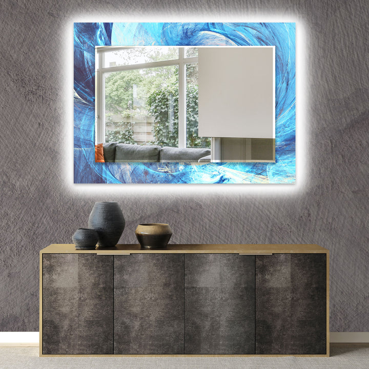 Light Blue Abstract Wall Mirrors Large Wall Mirror
