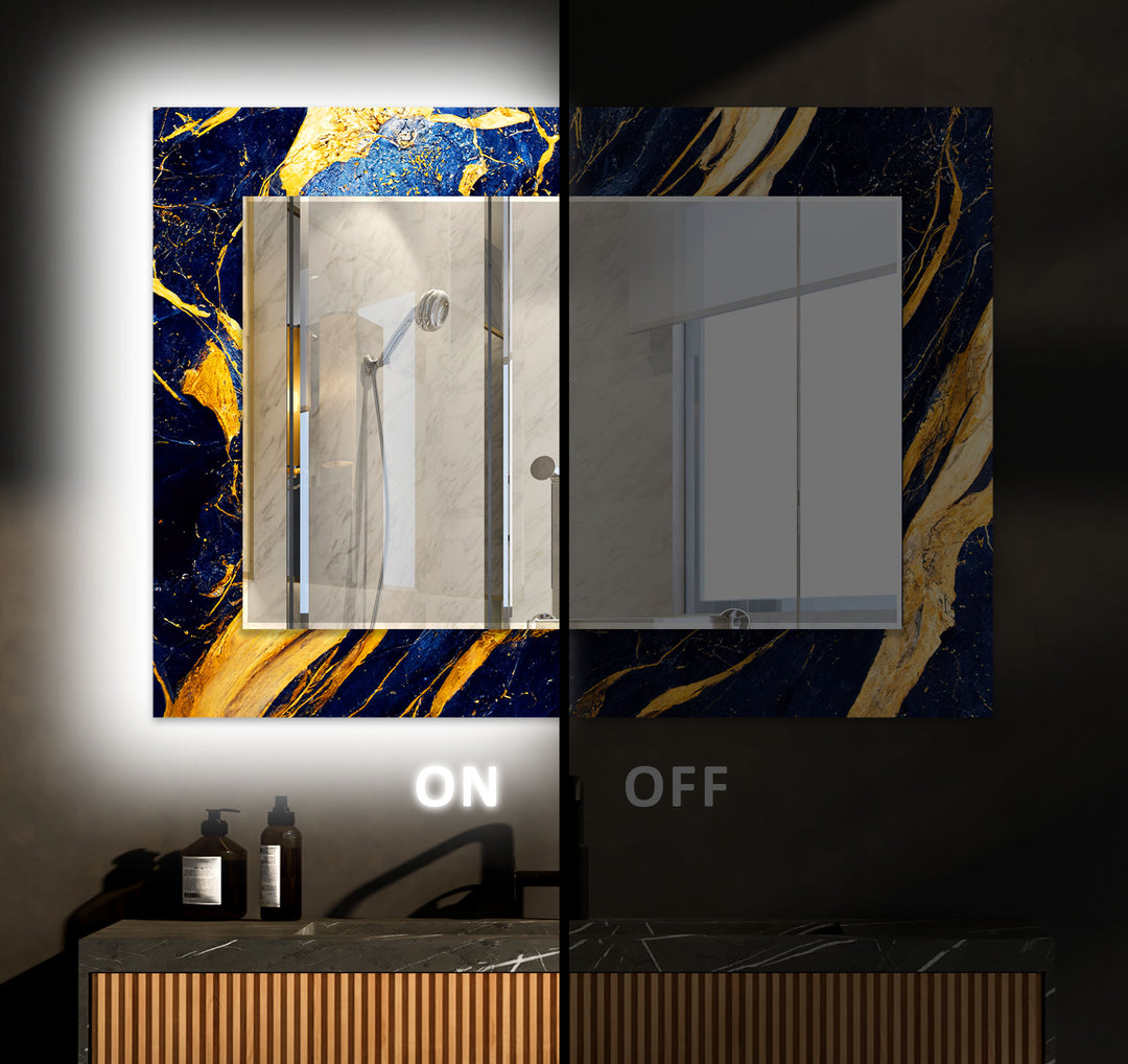 Blue & Gold Abstract Wall Mirrors Long Mirror
