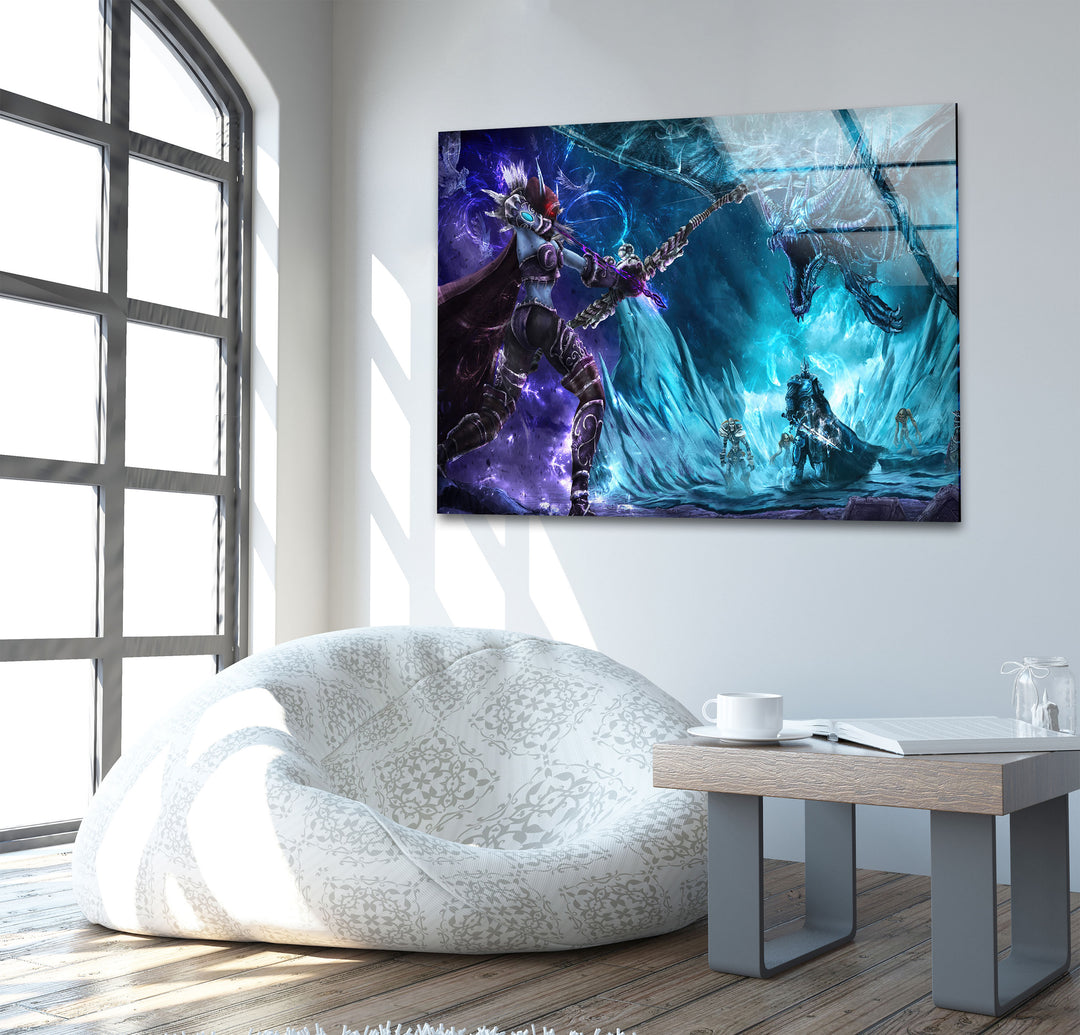 Lich King & Sindragosa Glass Wall Art print picture on glass, Tempered Glass Wall Art
