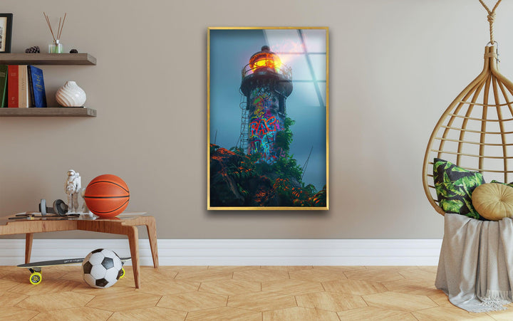 Lighthouse Graffiti Glass Wall Art Glass Printing Wall Art, Print photos on glass
