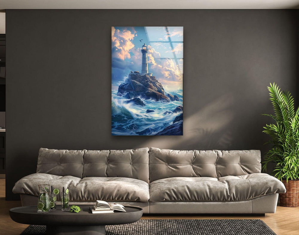 Lighthouse Blue Glass Wall Art glass image printing, glass prints from photos
