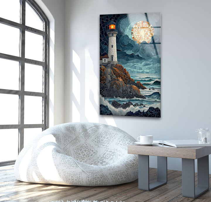 Lighthouse Mosaic Landsacpe Glass Wall Art photo print on glass, prints on glass wall art
