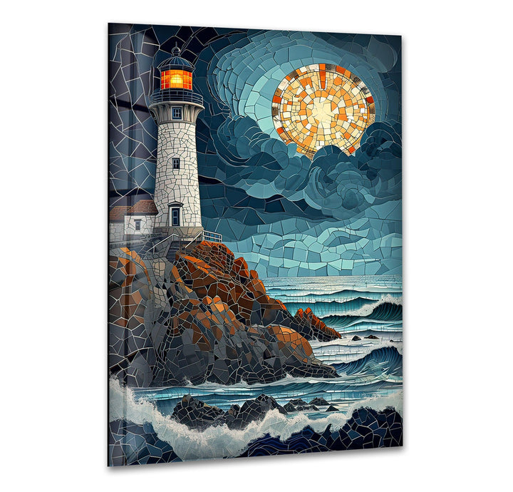 Lighthouse Mosaic Landsacpe Glass Wall Art stained glass wall art, stained glass wall decor
