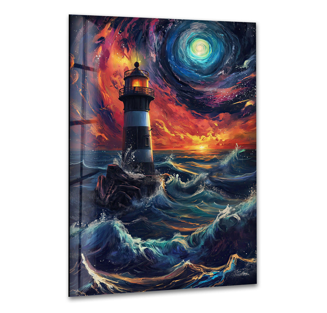 Lighthouse Blue & Orange Glass Wall Art Glass Printing Wall Art, Print photos on glass
