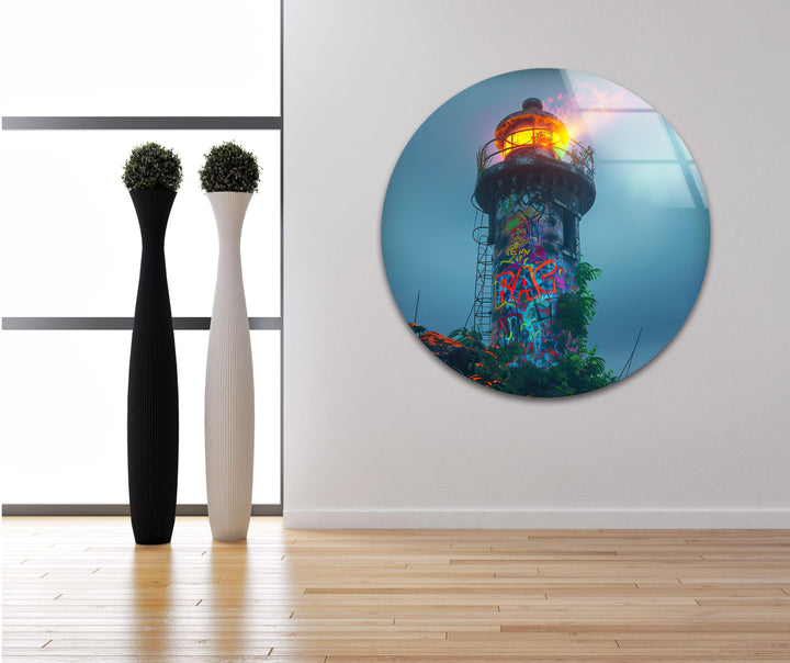 Lighthouse Graffiti Glass Wall Art glass image printing, glass prints from photos
