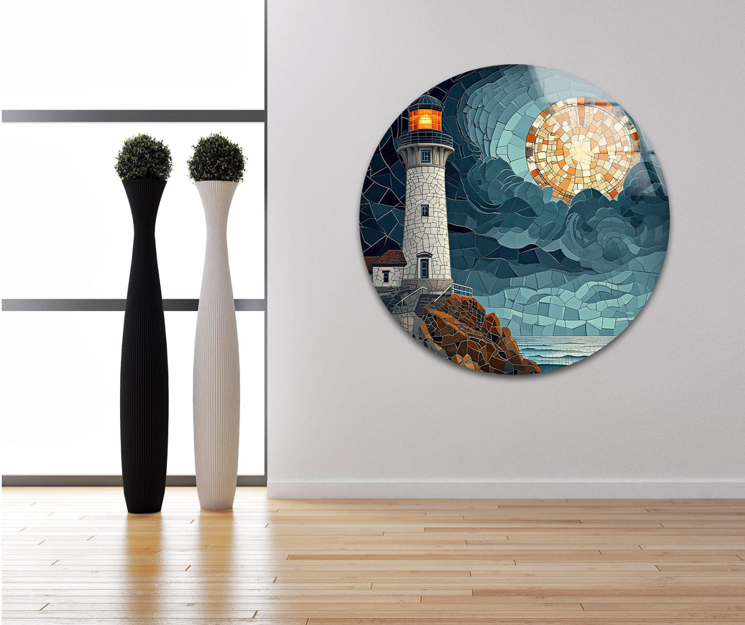 Lighthouse Mosaic Landsacpe Glass Wall Art large glass photo prints, glass wall photos
