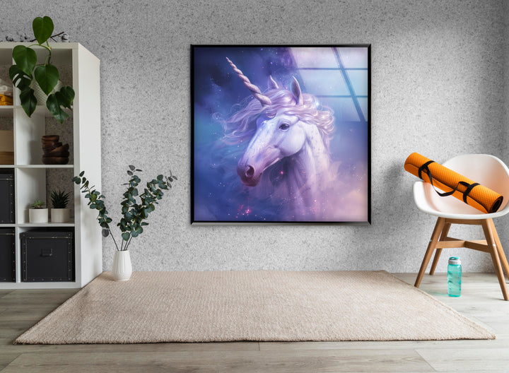 Lilac Unicorn Glass Wall Art, glass photo prints, glass picture prints