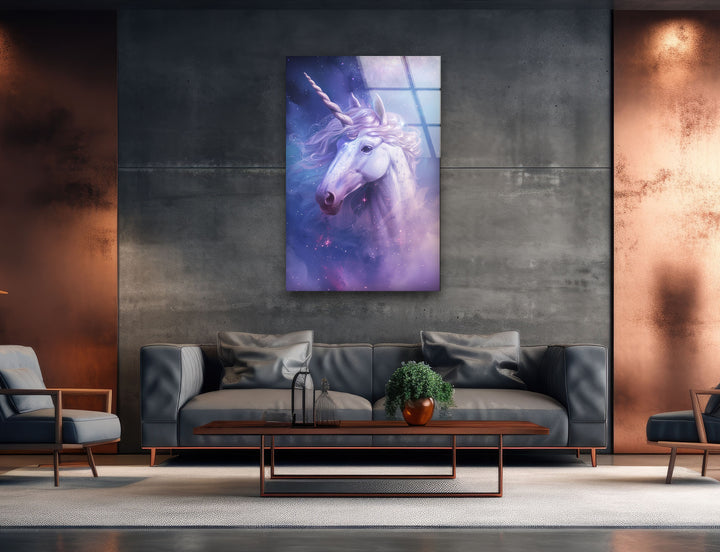 Lilac Unicorn Glass Wall Art, custom glass photo prints, large glass prints