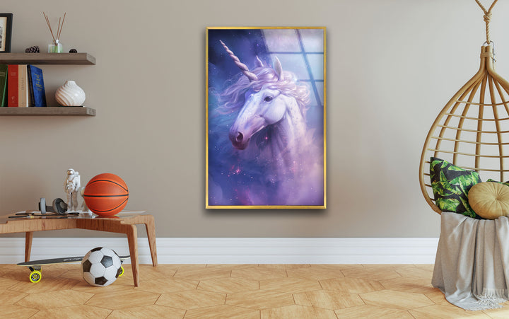 Lilac Unicorn Glass Wall Art, glass image printing, glass prints from photos