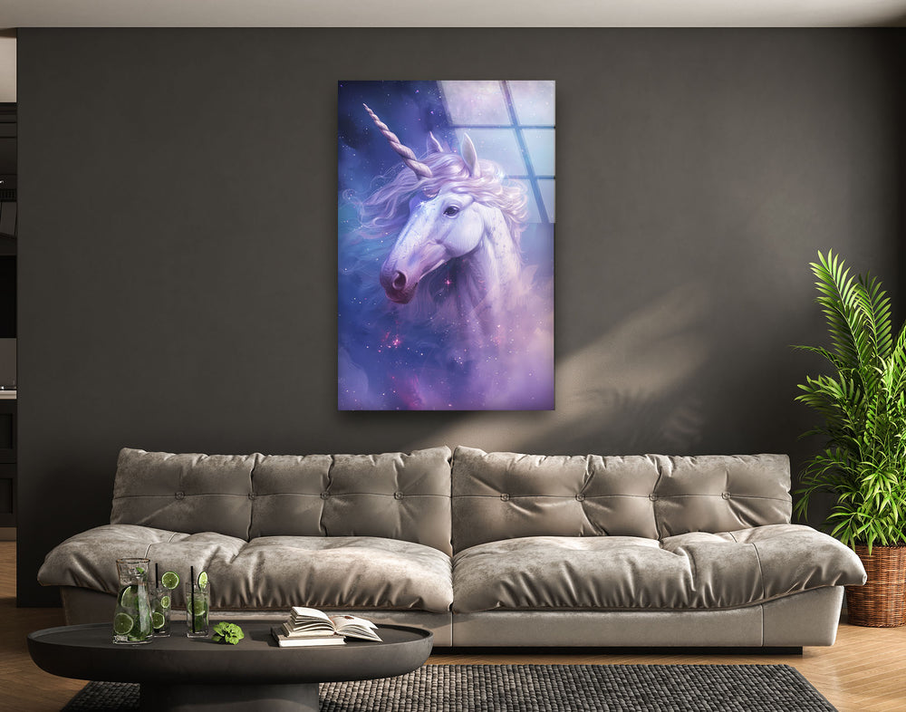 Lilac Unicorn Glass Wall Art,             glass wall decor, glass wall art decor