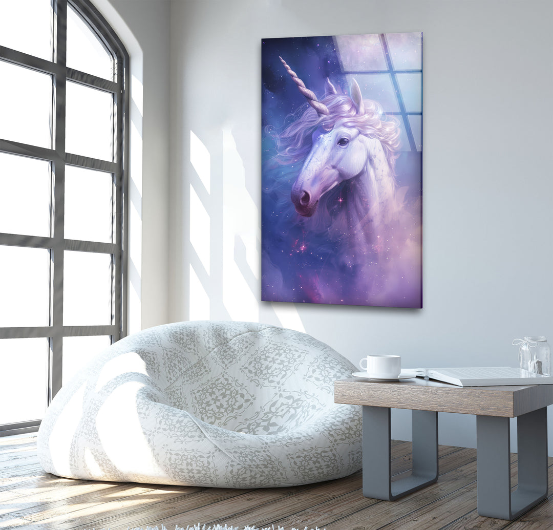 Lilac Unicorn Glass Wall Art, glass art painting, glass art for the Wall