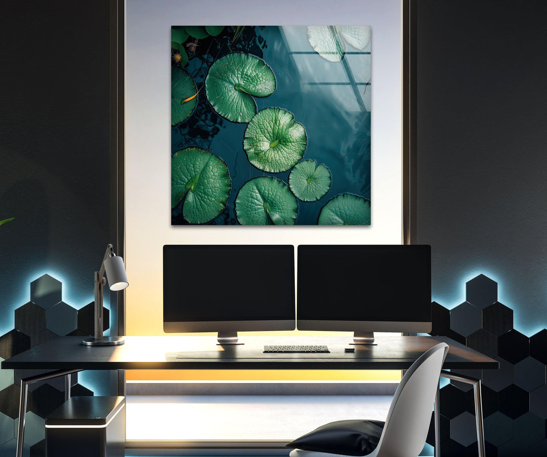 Lily Pad Green Glass Wall Art custom glass pictures, glass art prints
