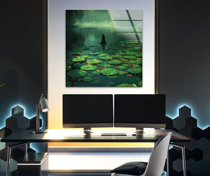 Lily Pad & Woman Glass Wall Art art glass wall art, glass wall art pictures
