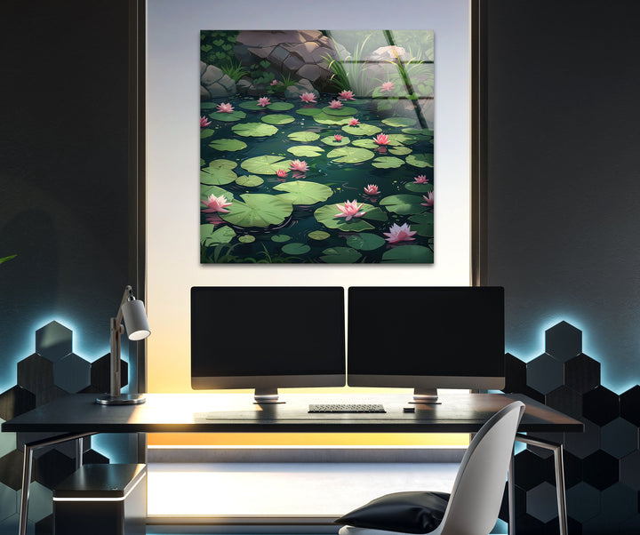 Lily Pad & Lotus Glass Wall Art print on glass, glass printed photos
