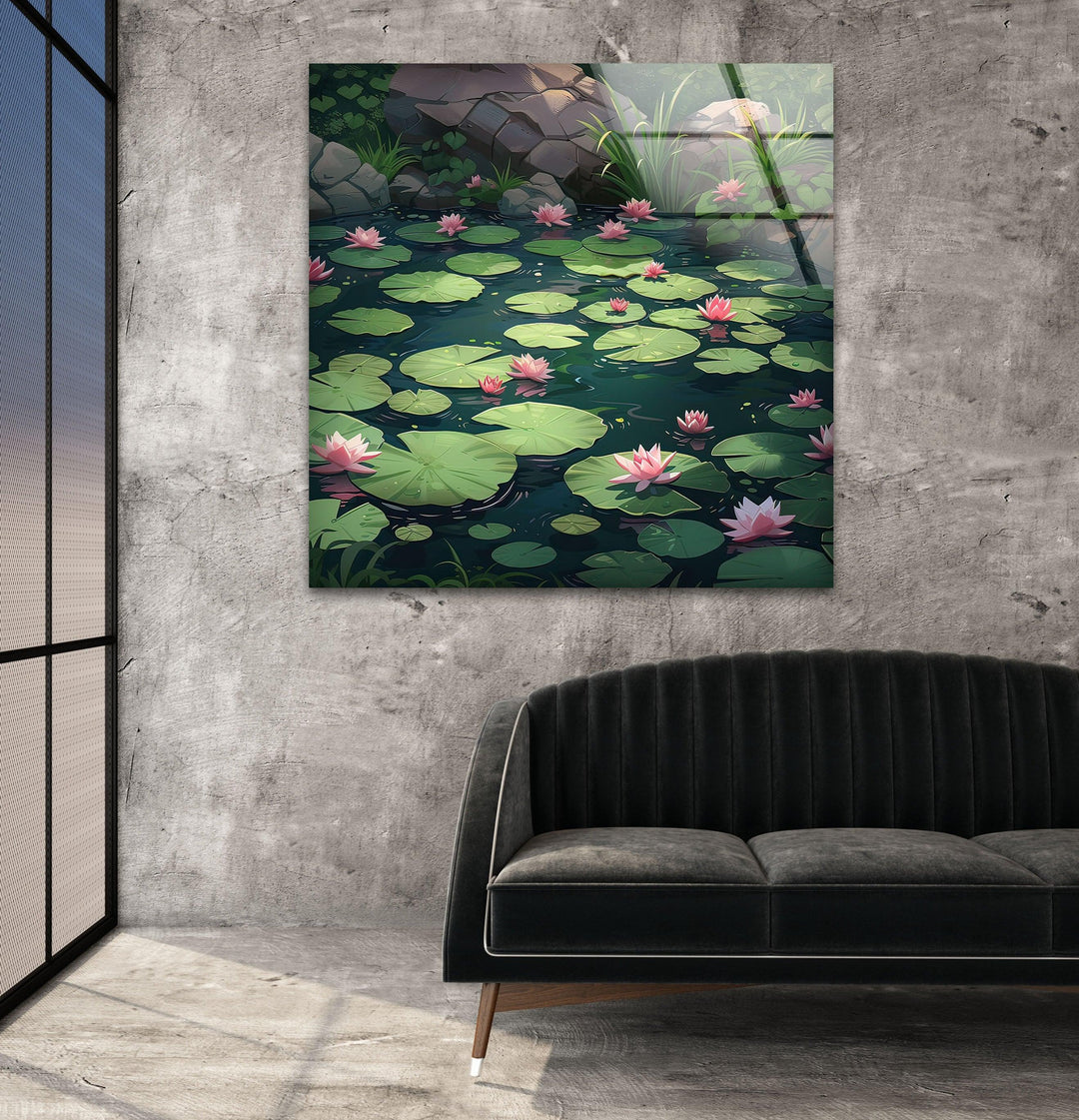 Lily Pad & Lotus Glass Wall Art custom glass photo prints, large glass prints
