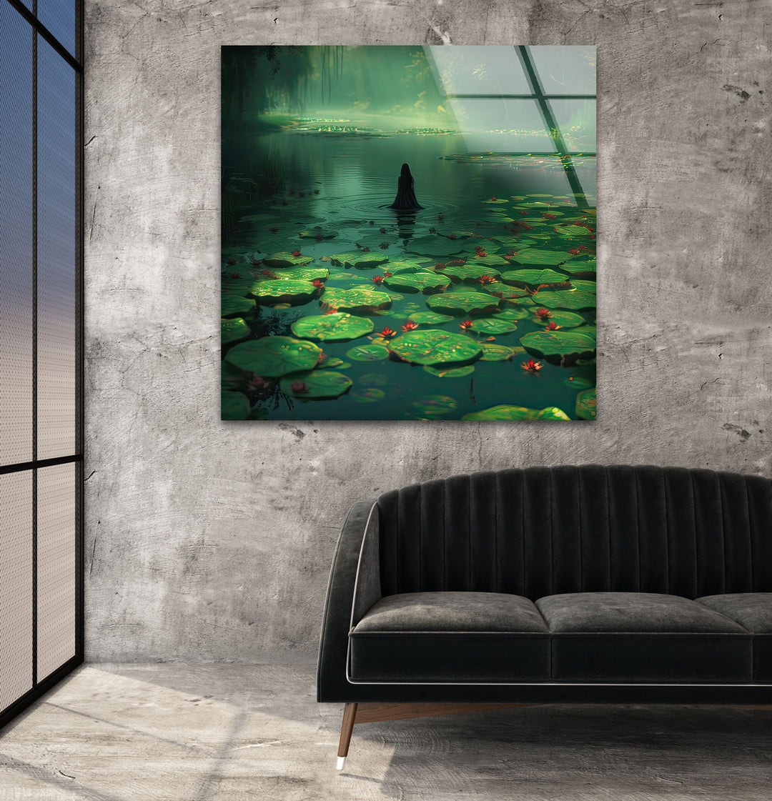 Lily Pad & Woman Glass Wall Art stained glass wall art, stained glass wall decor
