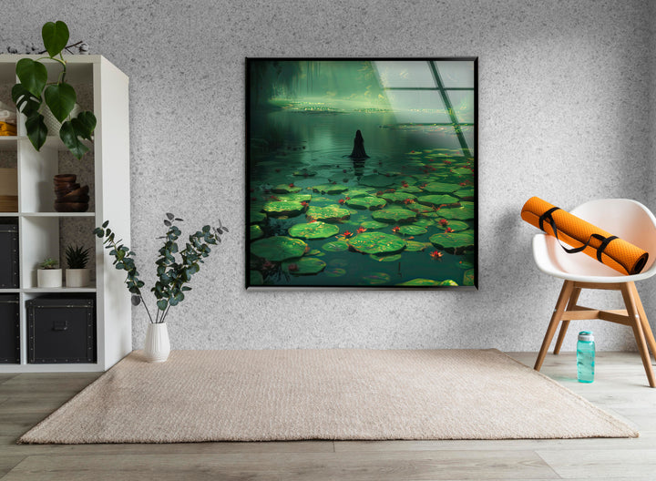 Lily Pad & Woman Glass Wall Art glass art painting, glass art for the Wall
