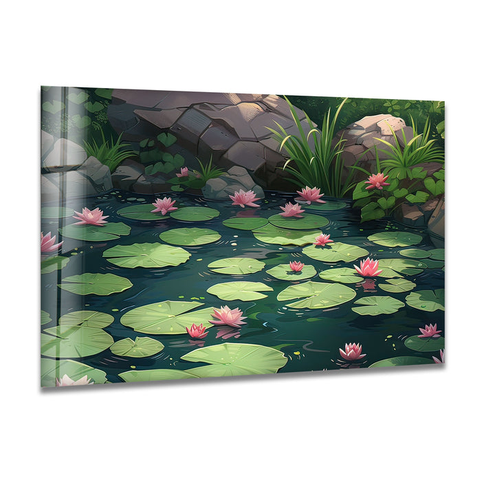 Lily Pad & Lotus Glass Wall Art photo print on glass, prints on glass wall art
