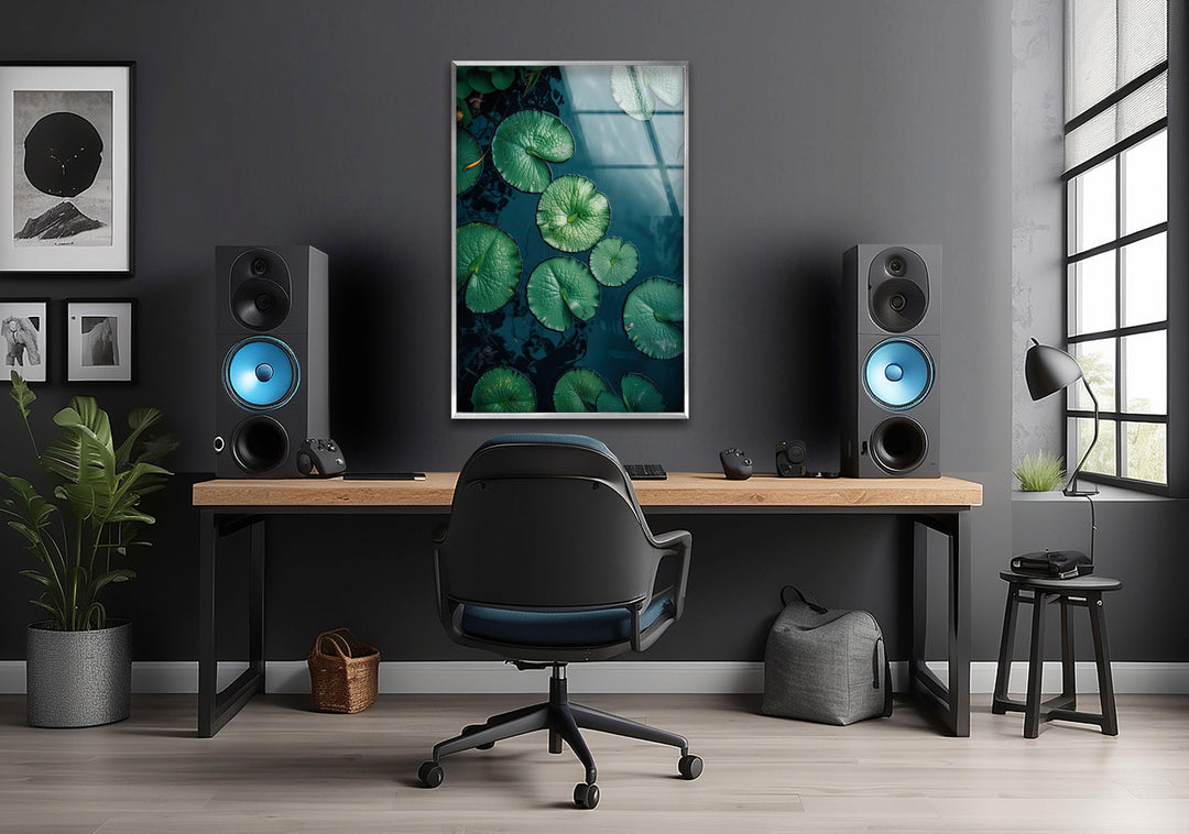 Lily Pad Green Glass Wall Art photo print on glass, prints on glass wall art
