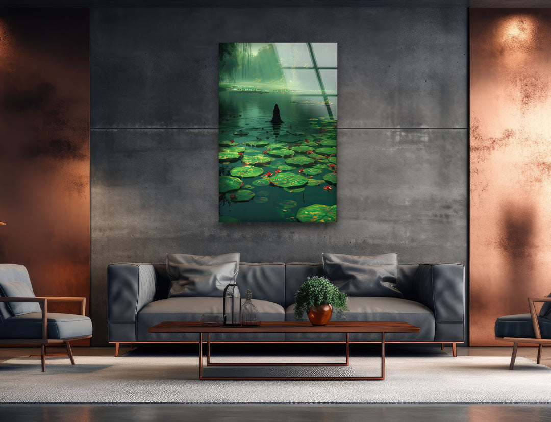 Lily Pad & Woman Glass Wall Art Glass Printing Wall Art, Print photos on glass
