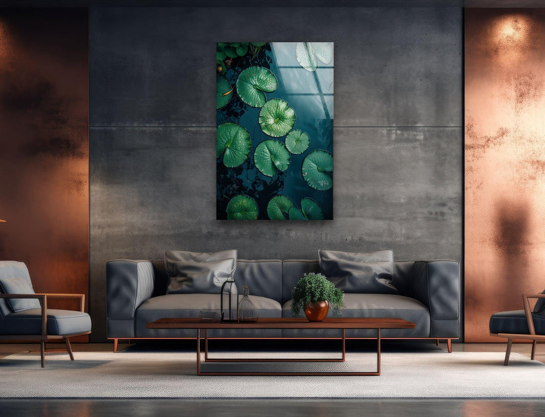 Lily Pad Green Glass Wall Art large glass photo prints, glass wall photos
