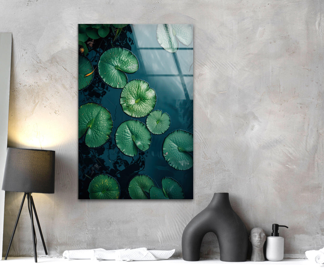 Lily Pad Green Glass Wall Art custom glass photo prints, large glass prints
