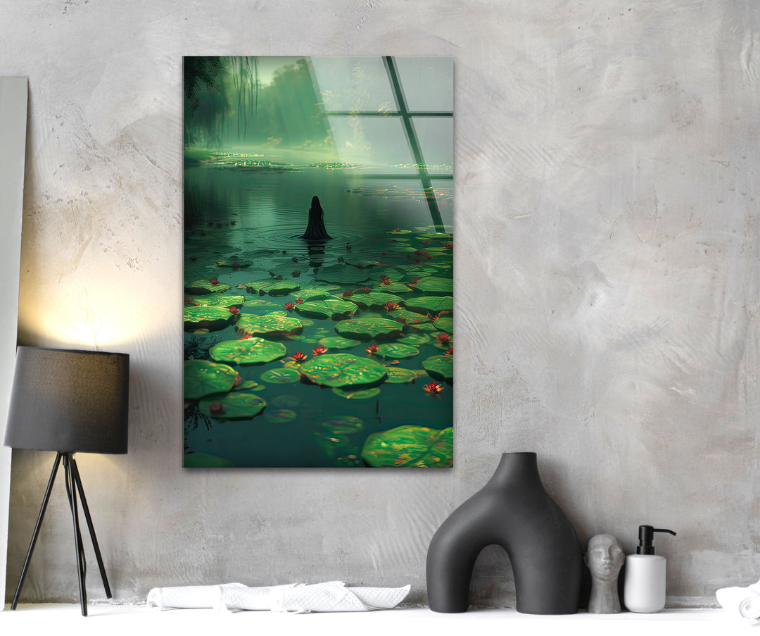 Lily Pad & Woman Glass Wall Art glass photo prints, glass picture prints
