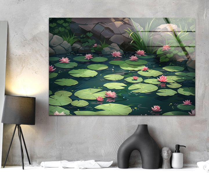 Lily Pad & Lotus Glass Wall Art stained glass wall art, stained glass wall decor
