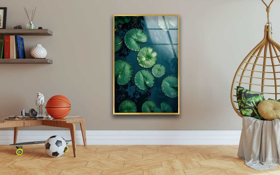 Lily Pad Green Glass Wall Art picture on glass wall art, photos printed on glass
