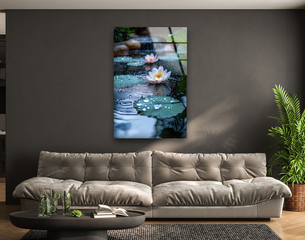 Lily Pad & White Lotus Glass Wall Art large glass photo prints, glass wall photos
