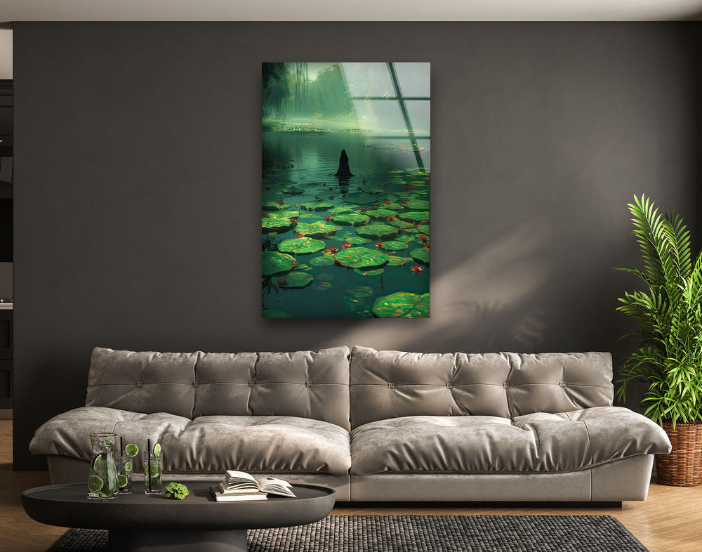 Lily Pad & Woman Glass Wall Art glass wall decor, glass wall art decor
