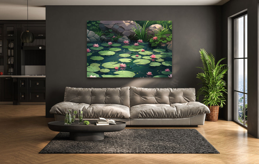 Lily Pad & Lotus Glass Wall Art large glass photo prints, glass wall photos
