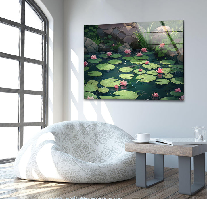 Lily Pad & Lotus Glass Wall Art art glass wall art, glass wall art pictures
