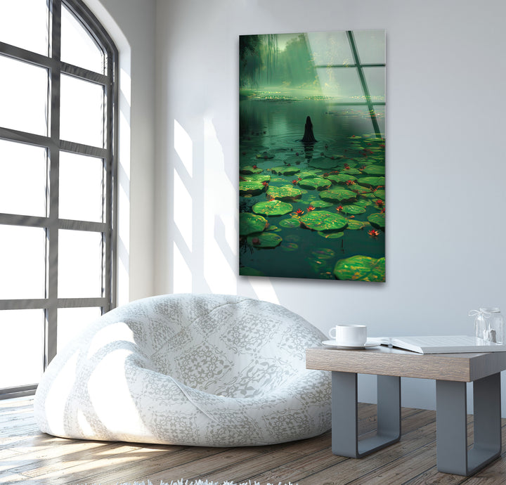 Lily Pad & Woman Glass Wall Art glass pictures for Wall, glass prints wall art
