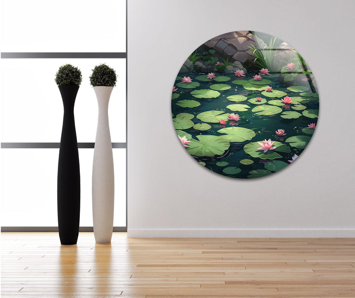 Lily Pad & Lotus Glass Wall Art