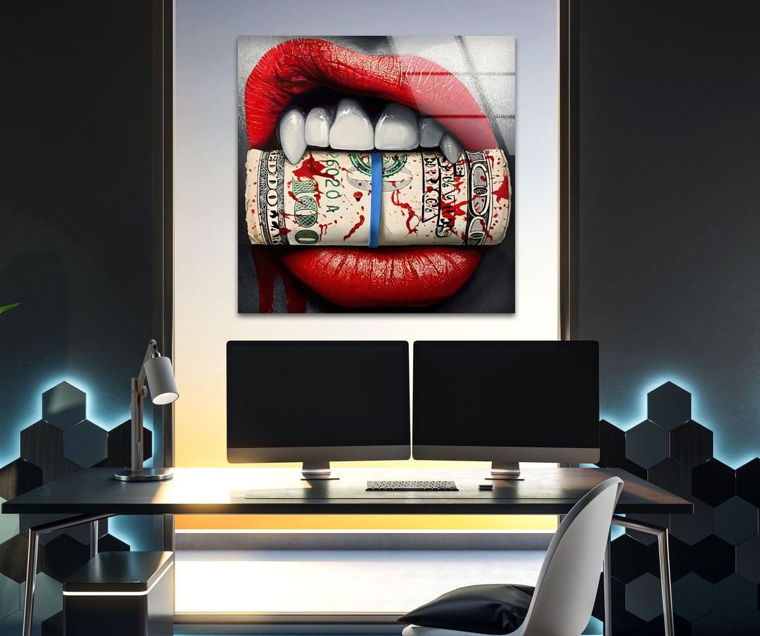 Lips & Bloody Dollar Glass Wall Art Glass Printing Wall Art, Print photos on glass
