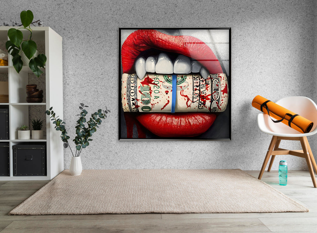 Lips & Bloody Dollar Glass Wall Art art glass wall art, glass wall art pictures
