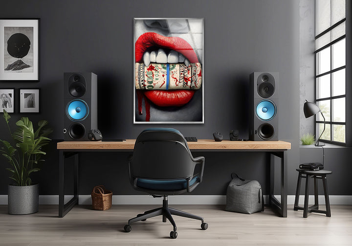 Lips & Bloody Dollar Glass Wall Art glass photo prints, glass picture prints
