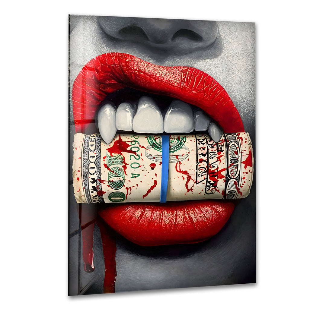 Lips & Bloody Dollar Glass Wall Art glass wall decor, glass wall art decor
