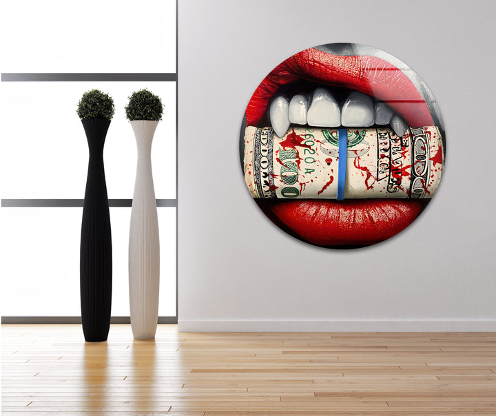 Lips & Bloody Dollar Glass Wall Art large glass photo prints, glass wall photos
