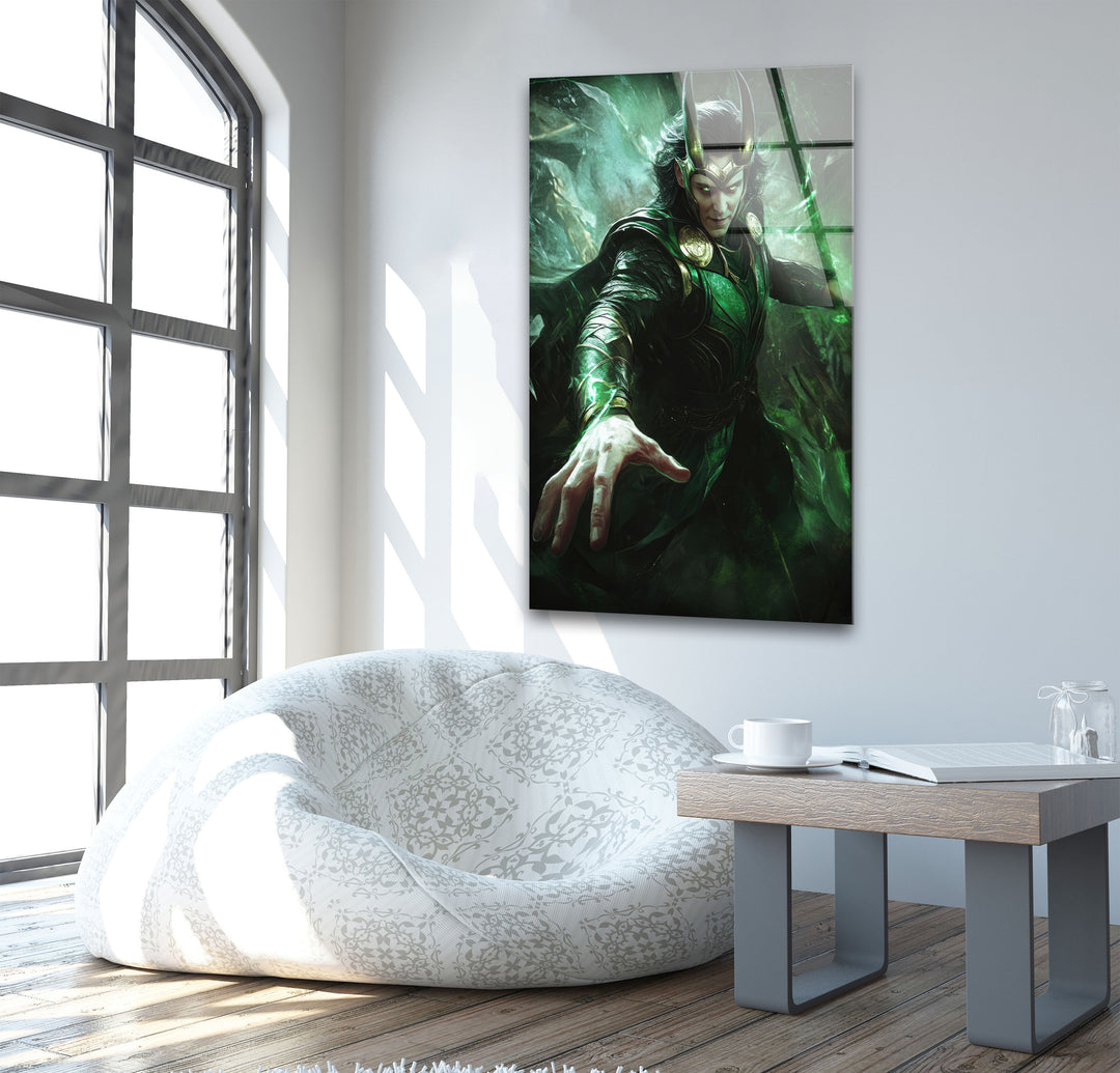 Loki Superhero Glass Wall Art photo print on glass, prints on glass wall art