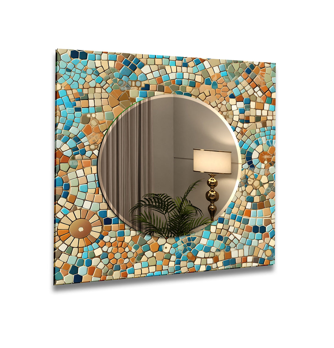 Beige and Blue Mosaic Wall Mirror Mosaic Mirror
