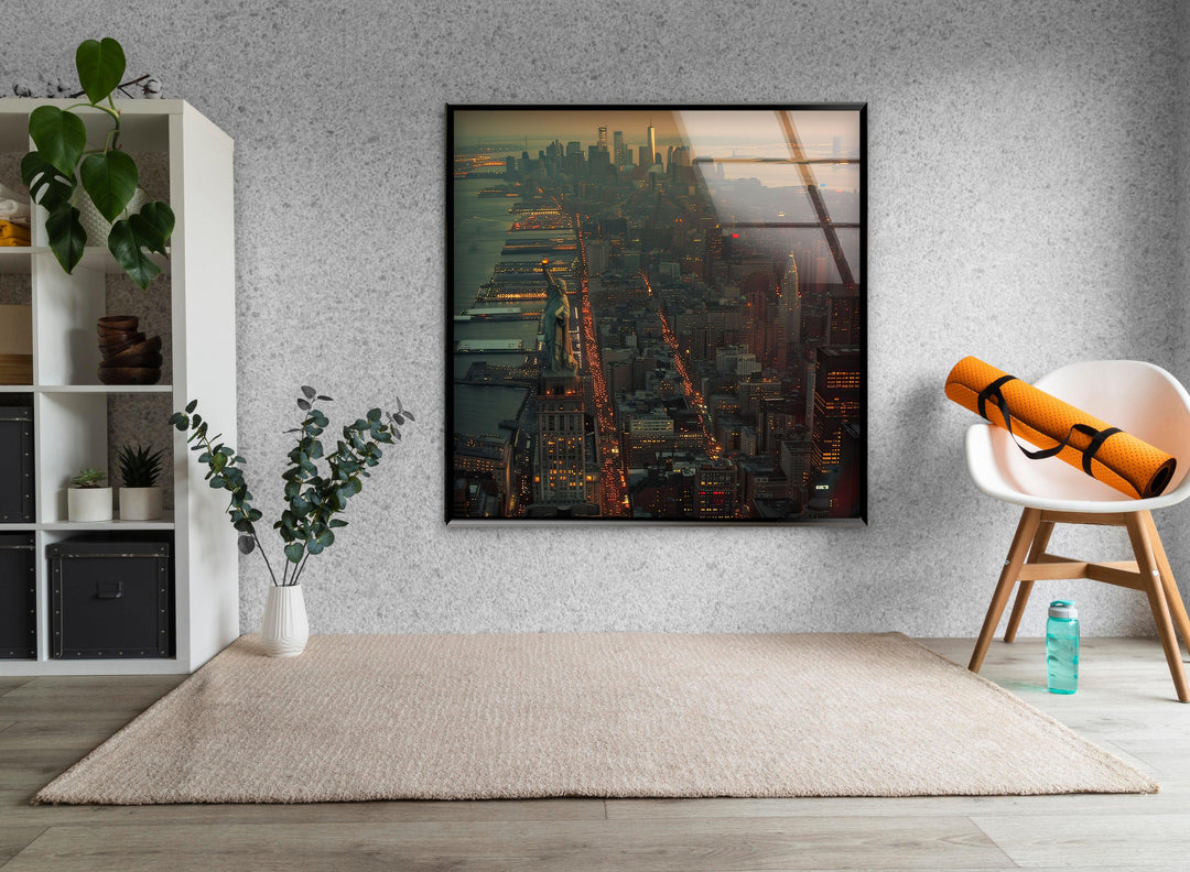 Manhattan City Landscape Glass Wall Art print picture on glass, Tempered Glass Wall Art
