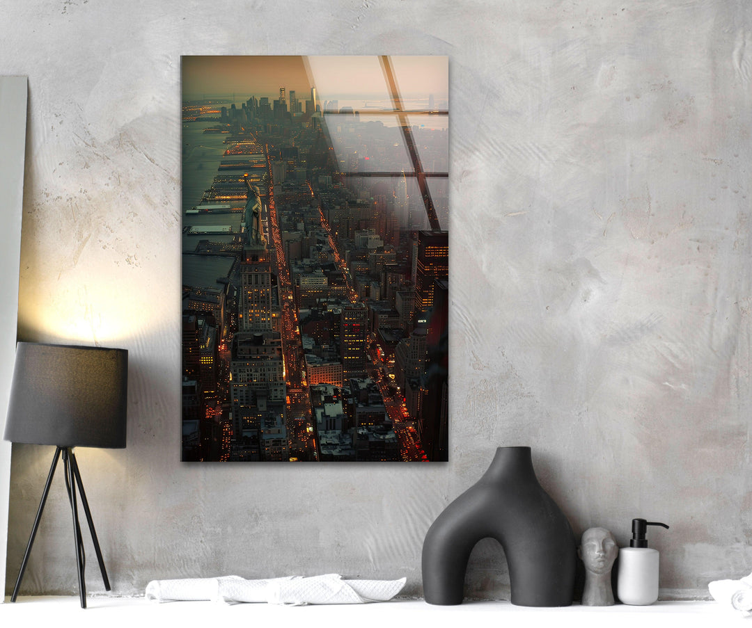 Manhattan City Landscape Glass Wall Art photo print on glass, prints on glass wall art
