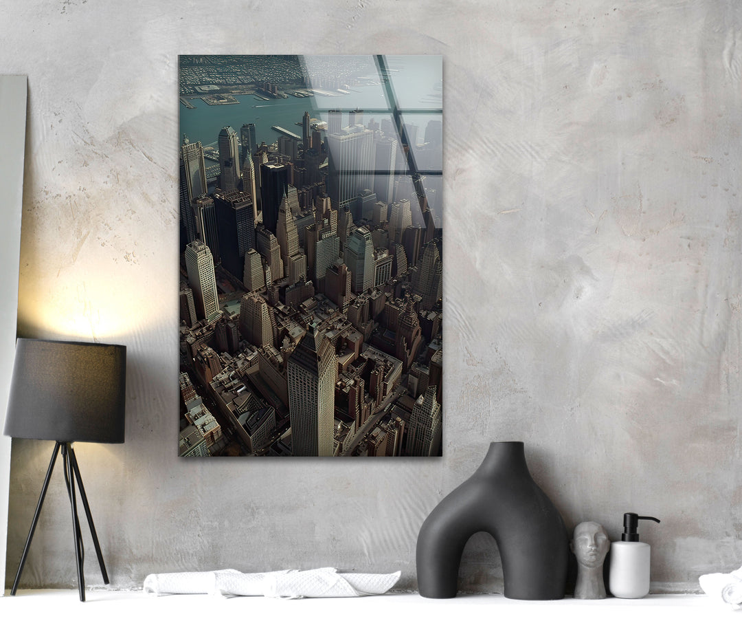 Manhattan City Landscape Glass Wall Art photo print on glass, prints on glass wall art
